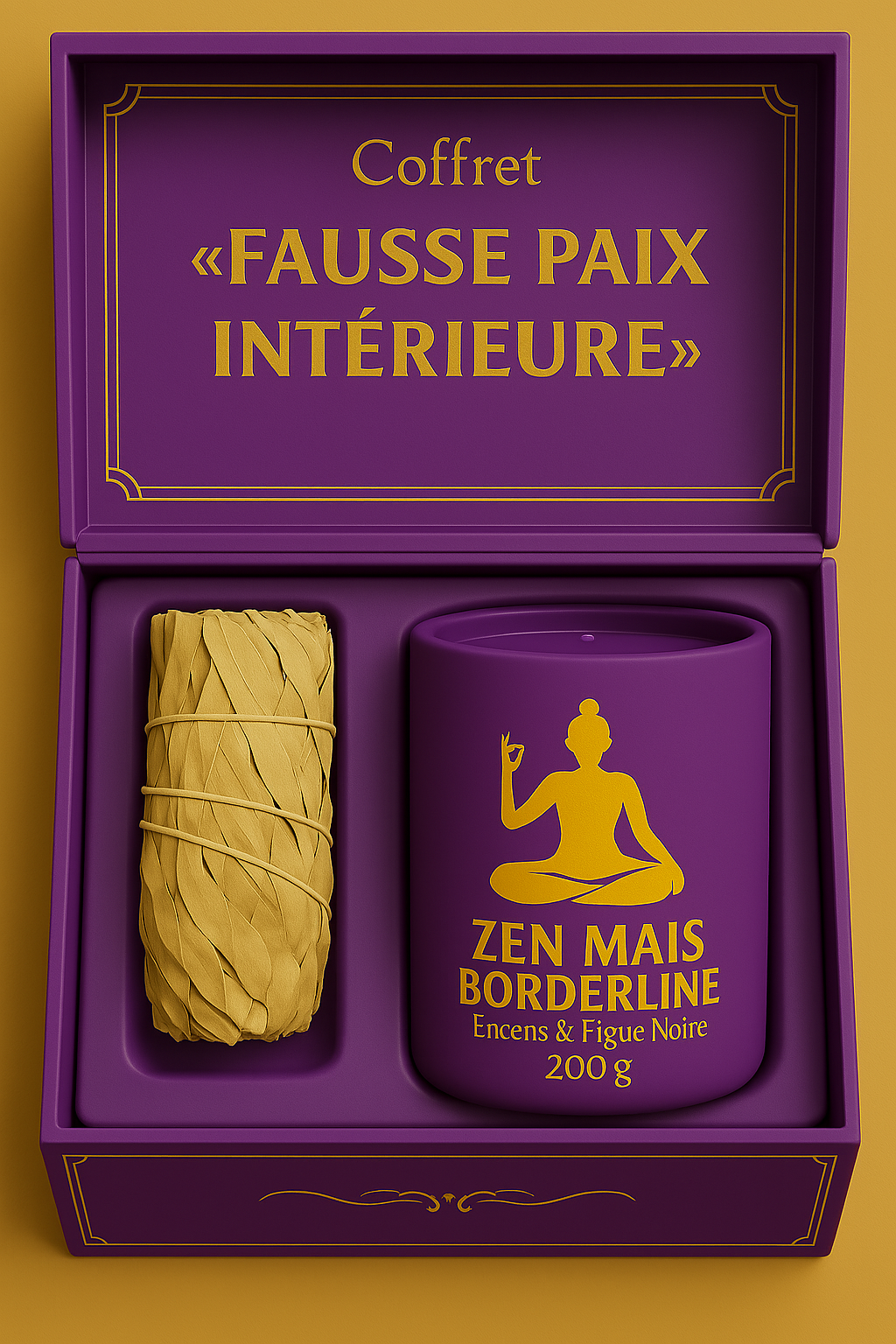 Coffret bougie et sauge dans une boite violet