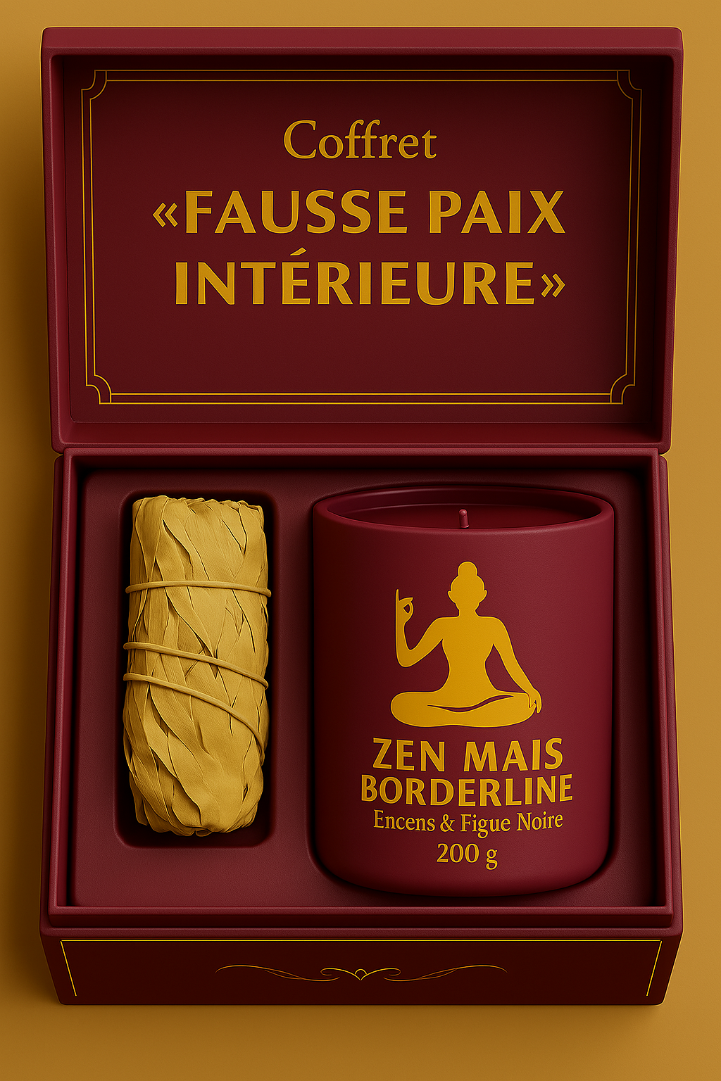 Coffret bougie et sauge dans une boite rouge