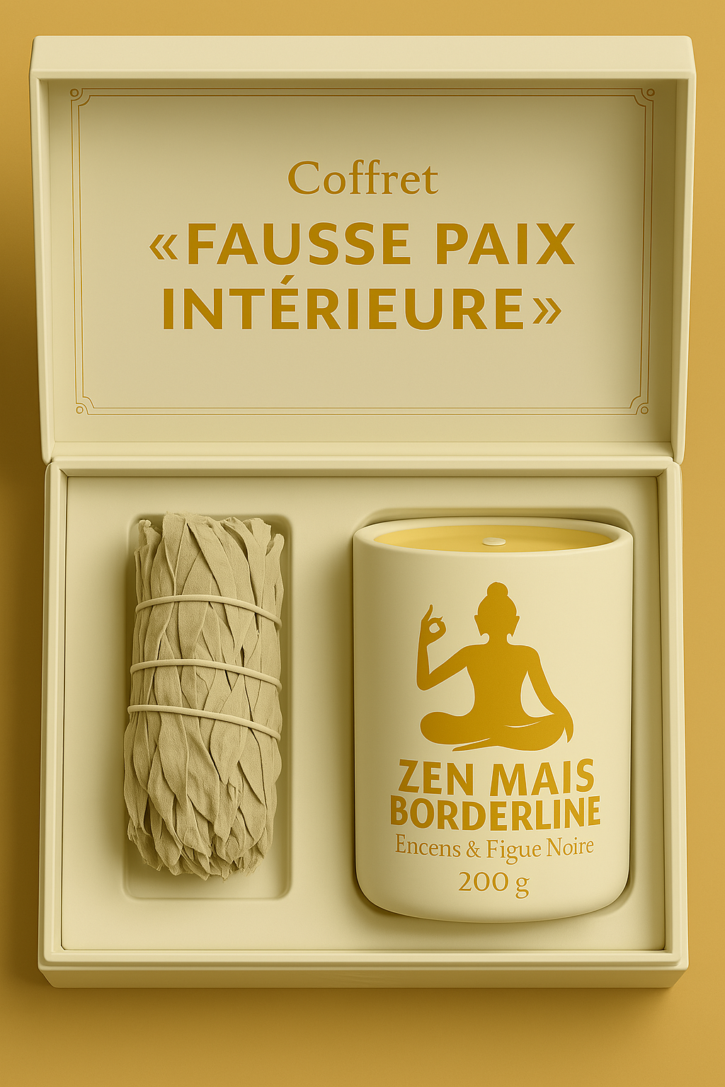 Coffret bougie et sauge dans une boite blanc